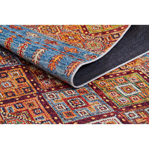 Klasik Mavi Turucu Salon&yolluk Dijital Baskılı Makinede Yıkanabilir Kaymaz Taban Saçaklı Halı Hk100 80x200 cm