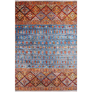 Klasik Mavi Turucu Salon&yolluk Dijital Baskılı Makinede Yıkanabilir Kaymaz Taban Saçaklı Halı Hk100 120x180 cm