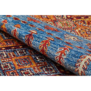 Klasik Mavi Turucu Salon&yolluk Dijital Baskılı Makinede Yıkanabilir Kaymaz Taban Saçaklı Halı Hk100