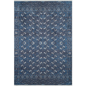 Klasik Lacivert Salon&yolluk Dijital Baskılı Makinede Yıkanabilir Kaymaz Taban Saçaklı Halı Hk202 240x280 cm