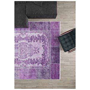 Klasik Mor Salon&yolluk Dijital Baskılı Makinede Yıkanabilir Kaymaz Taban Saçaklı Halı Hk059 160x230 cm