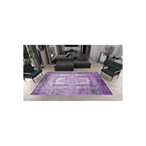 Klasik Mor Salon&yolluk Dijital Baskılı Makinede Yıkanabilir Kaymaz Taban Saçaklı Halı Hk059 160x230 cm