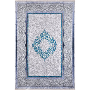 Klasik Gri Salon&yolluk Dijital Baskılı Makinede Yıkanabilir Kaymaz Taban Saçaklı Halı Hk130 100x500 cm