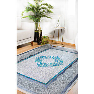 Klasik Gri Salon&yolluk Dijital Baskılı Makinede Yıkanabilir Kaymaz Taban Saçaklı Halı Hk130 100x500 cm