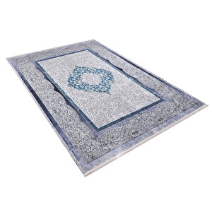 Klasik Gri Salon&yolluk Dijital Baskılı Makinede Yıkanabilir Kaymaz Taban Saçaklı Halı Hk130