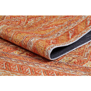 Klasik Turuncu Salon&yolluk Dijital Baskılı Makinede Yıkanabilir Kaymaz Taban Saçaklı Halı Hk119 240x340 cm