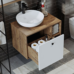 Roomart Ayaksız Lavabolu Mdflam 65 Cm Çekmeceli Banyo Dolabı