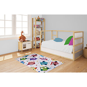 Çocuk Halısı Ve Bebek Halısı Yıkanabilir Kaymaz Taban baykuş Figürlü Gri Renkli Dijital Baskı Halı Hc003 100x300 cm