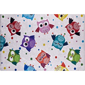 Çocuk Halısı Ve Bebek Halısı Yıkanabilir Kaymaz Taban baykuş Figürlü Gri Renkli Dijital Baskı Halı Hc003