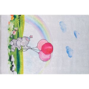 Çocuk Halısı Ve Bebek Halısı Yıkanabilir Kaymaz Taban Fil Figür Gri Renkli Dijital Baskı Halı hc007 100x150 cm