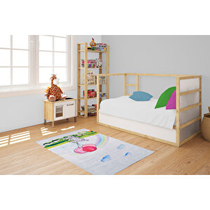 Çocuk Halısı Ve Bebek Halısı Yıkanabilir Kaymaz Taban Fil Figür Gri Renkli Dijital Baskı Halı hc007 100x150 cm