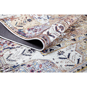 Klasik Krem Bej Salon&yolluk Dijital Baskılı Makinede Yıkanabilir Kaymaz Taban Saçaklı Halı Hk153 80x150 cm