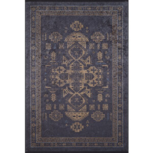 Klasik Antrasit Salon&yolluk Dijital Baskılı Makinede Yıkanabilir Kaymaz Taban Saçaklı Halı Hk178 80x400 cm