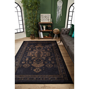 Klasik Antrasit Salon&yolluk Dijital Baskılı Makinede Yıkanabilir Kaymaz Taban Saçaklı Halı Hk178 160x230 cm