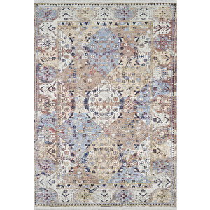 Klasik Krem Bej Salon&yolluk Dijital Baskılı Makinede Yıkanabilir Kaymaz Taban Saçaklı Halı Hk153 160x300 cm