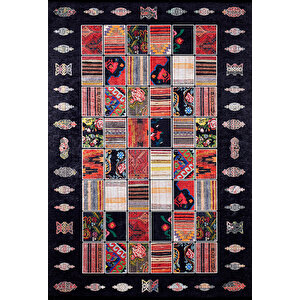 Klasik Siyah Salon&yolluk Dijital Baskılı Makinede Yıkanabilir Kaymaz Taban Saçaklı Halı Hk098 160x300 cm