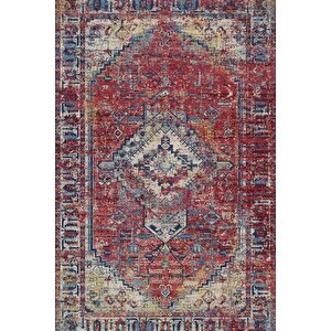 Klasik Kırmızı Salon&oturma Odası Yolluk&yatak Odası Dijital Baskılı Makinede Yıkanabilir Kaymaz Taban Saçaklı Halı Hk002 80x200 cm