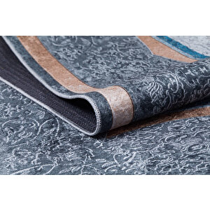 Klasik Antrasit Salon&yolluk Dijital Baskılı Makinede Yıkanabilir Kaymaz Taban Saçaklı Halı Hk121 80x150 cm