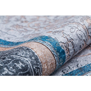 Klasik Antrasit Salon&yolluk Dijital Baskılı Makinede Yıkanabilir Kaymaz Taban Saçaklı Halı Hk121