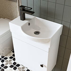Roomart Punto Ayaksız Tek Kapaklı Sol Lavabolu 46 Cm Banyo Alt Dolabı + Üst Ayna + Boy Dolabı