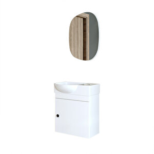 Roomart Punto Ayaksız Tek Kapaklı Sağ Lavabolu 46 Cm Banyo Alt Dolabı + Üst Ayna