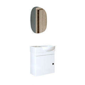 Roomart Punto Ayaksız Tek Kapaklı Sol Lavabolu 46 Cm Banyo Alt Dolabı + Üst Ayna