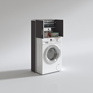 Çamaşır Makinesi Dolabı Svetlana Gri 130x066x20 Banyo Ofis Kapaklı Arkalıklı