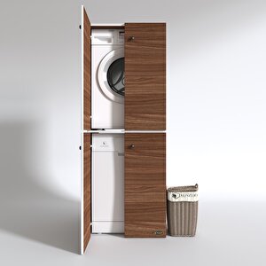Kenzlife Çamaşır-bulaşık Makinesi Dolabı Kapaklı Roksana Ceviz 180x70x60 Banyo Çift Katlı Arkalıksız
