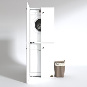 Çamaşır-bulaşık Makinesi Dolabı Kapaklı Roksanamdf Beyaz 180x70x60 % 100 Mdf Full Mdf Banyo Çift Katlı Arkalıksız