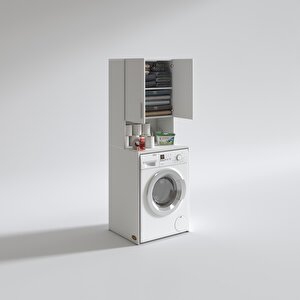Kenzlife Çamaşır Makinesi Dolabı Raisa Beyaz 180x066x60 Banyo Ofis Kapaklı Arkalıklı