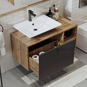 Roomart Ayaksız Lavabolu Mdf 95 Cm Çekmeceli Banyo Dolabı