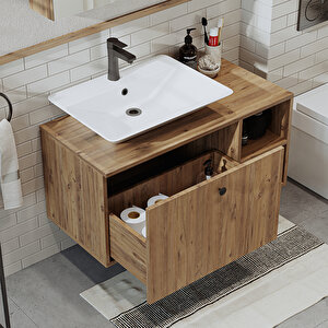 Roomart Ayaksız Lavabolu Mdf 95 Cm Çekmeceli Banyo Dolabı
