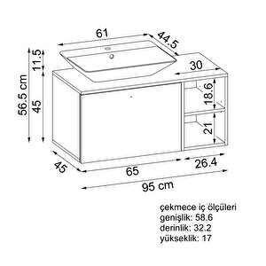 Roomart Ayaksız Lavabolu Mdf 95 Cm Çekmeceli Banyo Dolabı
