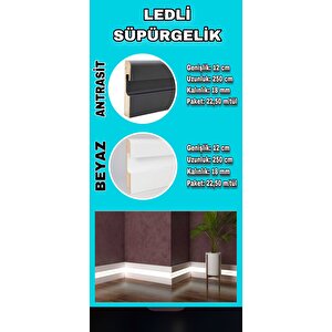 By İstanbul Yalı Serisi Antrasit Led Kanallı Ledli Model 12cm Pvc Süpürgelik