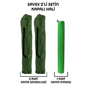 Savex 2'li Bardaklı Katlanabilir Sandalye Ve Masa Seti - Haki (dy.001)