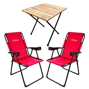 Argeus Rest 2'li Bardaklı Katlanabilir Sandalye Ve Masa Seti - Kırmızı