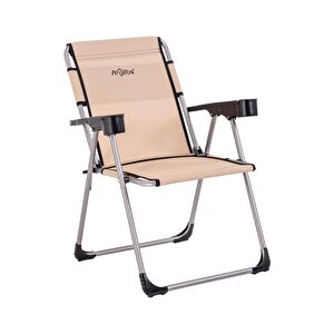 Katlanabilir Piknik Ve Kamp Sandalyesi - Bardaklıklı - Rock - Bej (a-02-r14)- 140kg Taşıma