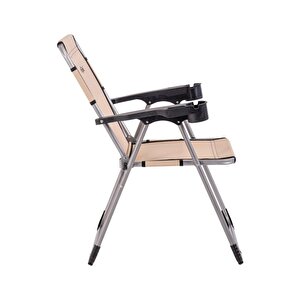 Katlanabilir Piknik Ve Kamp Sandalyesi - Bardaklıklı - Rock - Bej (a-02-r14)- 140kg Taşıma