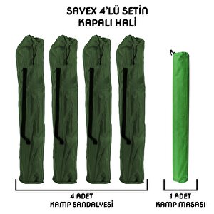 Savex 4'lü Bardaklı Katlanabilir Sandalye Ve Masa Seti - Haki (dy.001)