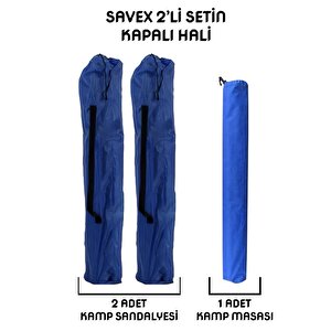 Savex 2'li Bardaklı Katlanabilir Sandalye Ve Masa Seti - Lacivert (dy.001)
