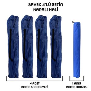 Savex 4'lü Bardaklı Katlanabilir Sandalye Ve Masa Seti - Lacivert (dy.001)