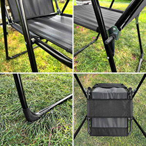 Argeus Rest 4'lü Bardaklı Katlanabilir Sandalye Ve Masa Seti - Siyah