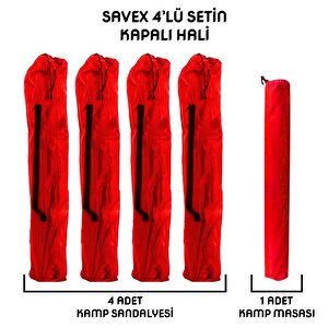 Savex 4'lü Bardaklı Katlanabilir Sandalye Ve Masa Seti - Kırmızı (dy.001)