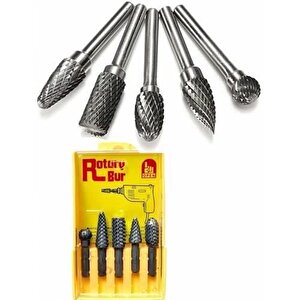 Rotary Bur Matkap Uçlu Ağaç Törpüsü 5'li Takim Oyma Seti