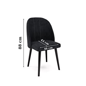 Rose Serisi 6 Adet Babyface Kumaş Siyah Ayaklı Sandalye Ve 80x130 Açılabilir Siyah Masa Takımı