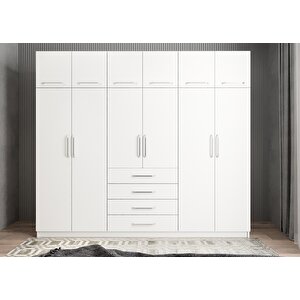 Biray 12 Kapaklı Gardırop Dolap Beyaz 240 Cm Montaj Dahil
