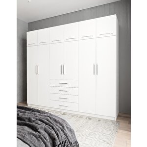 Biray 12 Kapaklı Gardırop Dolap Beyaz 240 Cm Montaj Dahil
