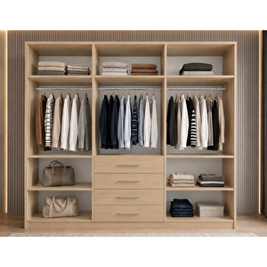 Biray 12 Kapaklı Gardırop Dolap Meşe 208 Cm Montaj Dahil