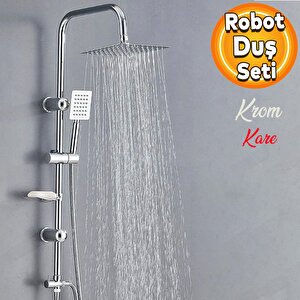 Robot Tepe Duş Seti Takımı Shower Yağmurlama Kare Banyo Masaj Duş Başlığı Sistemi Krom