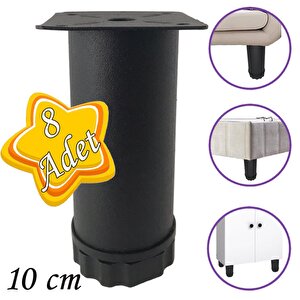 8 Adet Metal Ayarlanabilir 10 Cm Siyah Destek Ayağı Mobilya Kanepe Baza Koltuk Dolap Sehpa Tv Ünitesi Ayağı